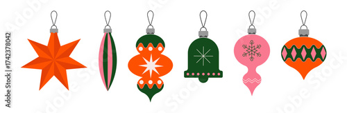 set of Christmas ball, new year ball toy celebration line color shape icon collection with editable stroke, ornament holiday vector winter design cards, poster, banner, pattern, advertisement	