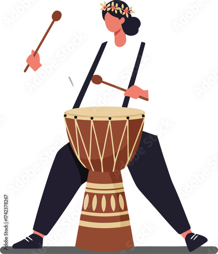 African man playing djembe drum percussion musical instrument illustration vector 