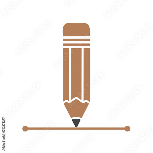 Brown pencil drawing a horizontal line with dots at each end icon