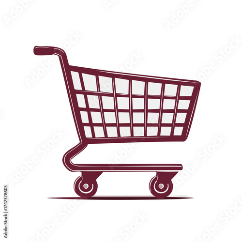 Simple Maroon Shopping Cart Icon for Online Retail, E-commerce, and Consumer Purchasing