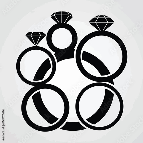Elegant vector set of black wedding rings icon for declarative design and scalable eps graphics silhouette White background