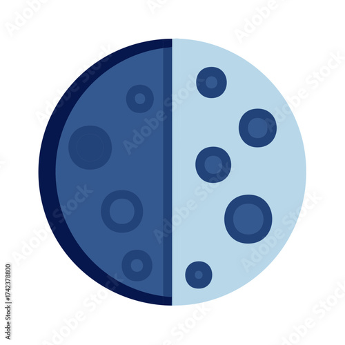 Simple vector illustration of moon phases with craters, light blue and dark blue shades