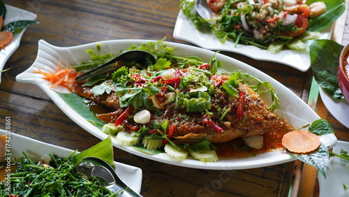 Fried fish with Lime and Chillies (Thai food)