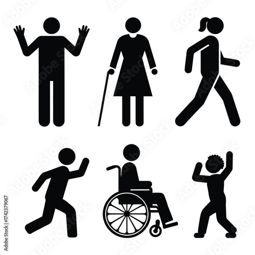 Diverse human figure silhouettes vector pack scalable eps icons for universal representation silhouette White background