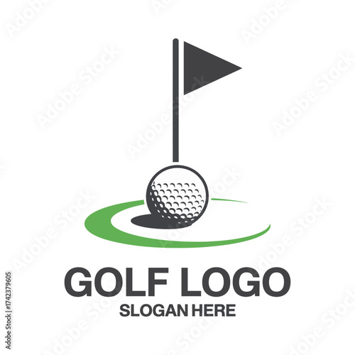 golf championship logo vector template with creative golf ball and club illustration for branding, marketing, and sports design