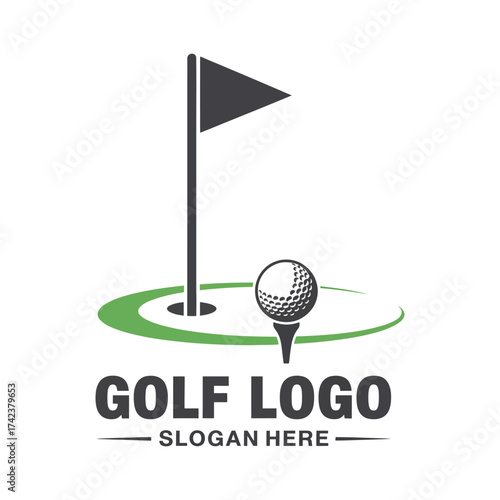 golf championship logo vector template with creative golf ball and club illustration for branding, marketing, and sports design