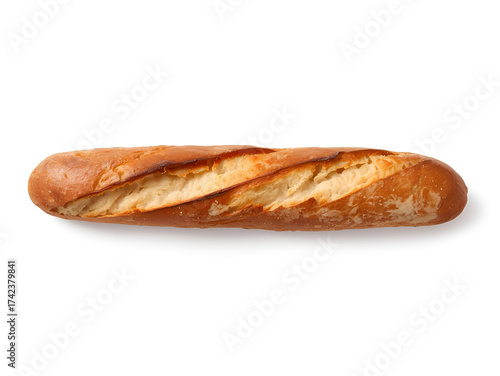 Long French Baguette with a Crispy Texture and Golden Color on a White Background – Classic Artisan Bread for European Dishes