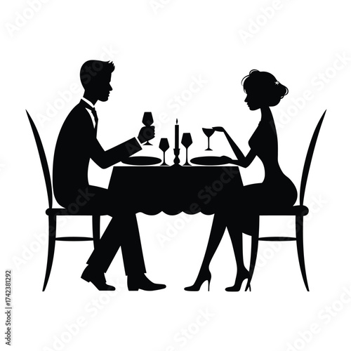 Elegant silhouette couple dining romantic evening vector illustration scalable eps icon for design silhouette White background