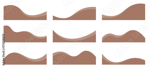 Collection of dividers shape templates. Modern separator header for website and app. Curve lines, wave collection of abstract design element for top and bottom page web site. Mocha Mousse.Vector