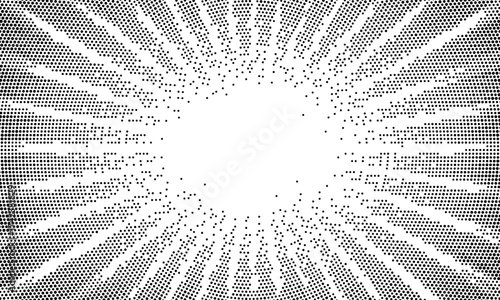 Comics background. Abstract lines backdrop. Shading sun rays. Design frames for title book. Texture explosive polka. Beam action. Pattern motion flash. Rectangle fast boom zoom. Vector illustration