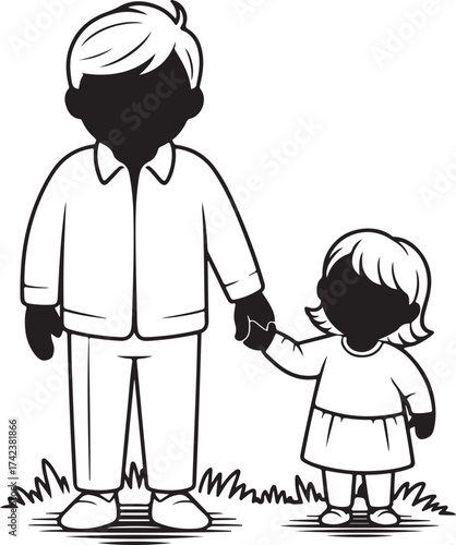Father Daughter Holding Hands Silhouette on Ground