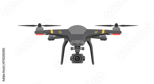 Gray Drone with Camera and Yellow Accents Front View.