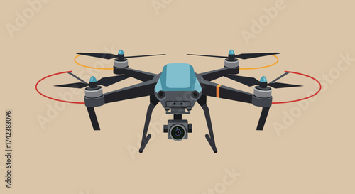 Modern Drone with Camera and Four Rotors Illustration.