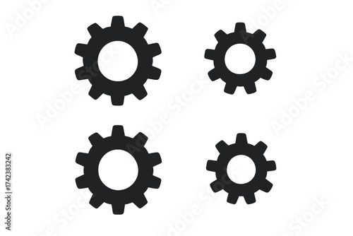 Setting icon gear vector illustration. Cogwheel symbol set for configuration, options, and system process. Mechanical cog wheel graphic elements for technology and engineering.