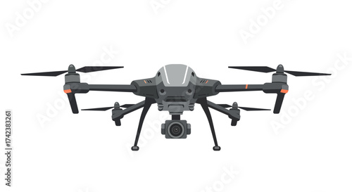 Gray Drone with Camera and Propellers Aerial Technology.