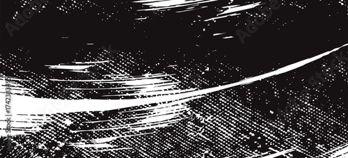 Halftone Grunge Vector Seamless Black and White Texture. Vintage, Dirty, Watercolor, Rough Background, Cracked Ground Texture. Monochrome Print Design Background, Oily. Hand-Painted Dirty Seamless