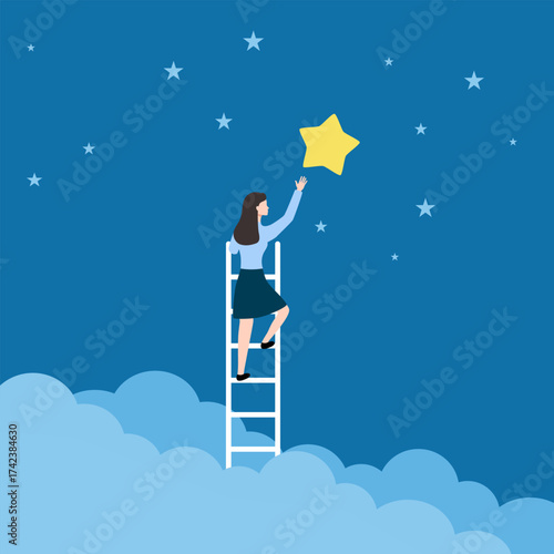 Empowerment or encouragement to help employee reach career success, woman leadership, support or help for work achievement, reward or job promotion concept, helping hand help businesswoman reach star.