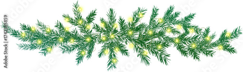 Christmas Garland with Pine Tree Branches and Lights