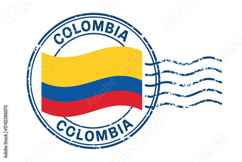 Colombian flag postage stamp with wavy lines