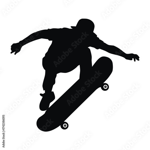 Dynamic skateboarder silhouette vector illustration for extreme sports graphics and design projects silhouette White background