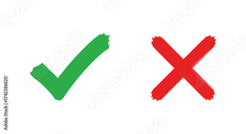Green check mark and red x symbol indicating yes no correct incorrect options isolated on white background silhouette design isolated on white background