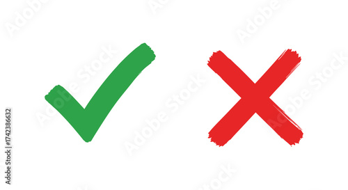 Green check mark and red cross symbols for yes no correct incorrect choice decision making isolated on white background silhouette design isolated on white background