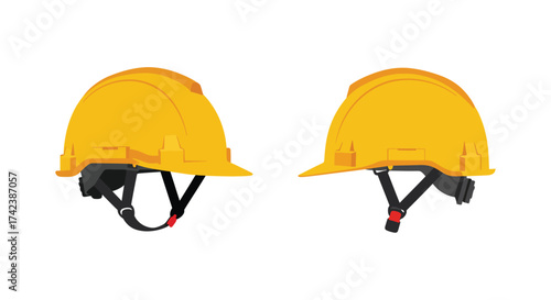 Two yellow hard hats for safety construction worker protection equipment isolated on white isolated on white background silhouette design isolated on white background