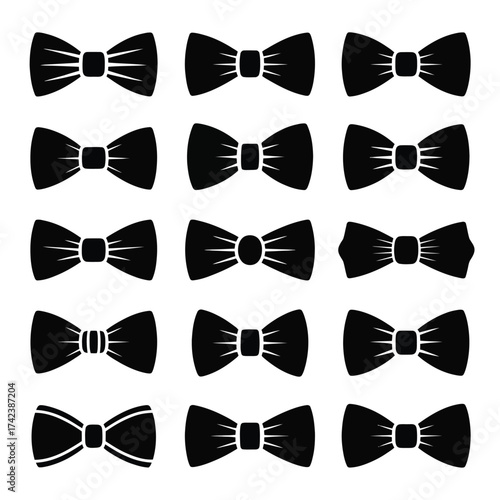 Collection of various black bow tie vector silhouettes for declarative design projects scalable eps silhouette White background
