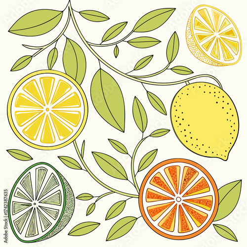 Lemon and citrus branch illustration
