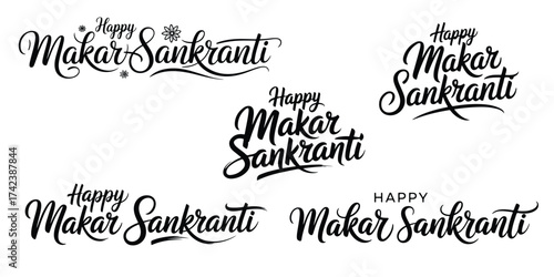 Elegant Calligraphy Designs for Makar Sankranti Festive Greetings Celebratory Vector Art with Various Styles and Arrangements for Graphic Design