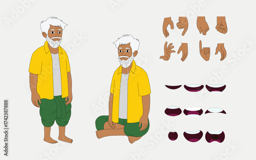 Indian village poor man cartoon character design for 2d animation