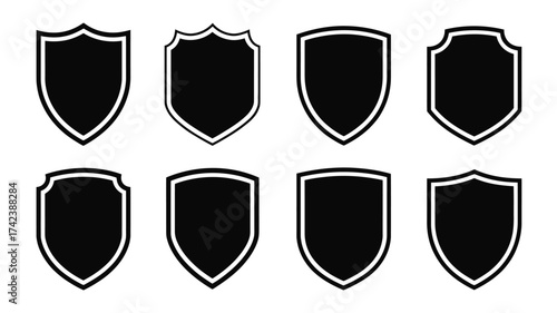 Collection of diverse black shield vector icons scalable eps illustration set for design projects silhouette White background