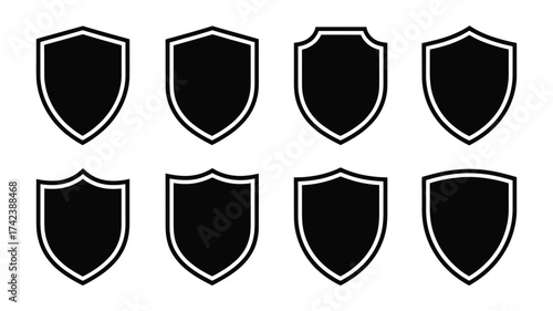 Collection of versatile black shield vector illustrations scalable eps icons for diverse design projects silhouette White background
