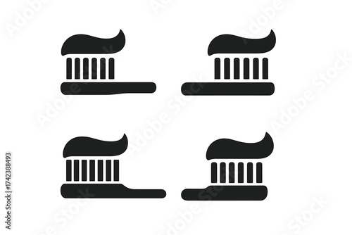 Toothbrush and toothpaste icon set with transparent background, vector illustration of dental hygiene tools, ordered minimalistic design for oral care concepts and personal hygiene