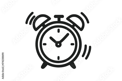 Ringing alarm clock icon. Simple flat vector pictogram. Wake up symbol. Time management, deadline, reminder, and alert concept. Morning schedule and notification sign for web.