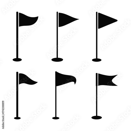 Set of various style golf flags vector illustration scalable eps icon for general use silhouette White background