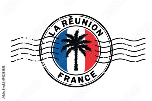 La reunion france stamp with palm tree and tricolor