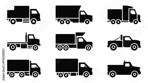 Set of various truck icons vector eps scalable illustration for logistics transport and delivery services silhouette White background