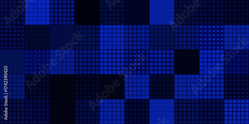 Digital Technology Colorful Blue Pixels Mosaic Background. Digital Data Square Blue Pattern. Digital Pixel Mosaic Pattern. Vector Illustration.