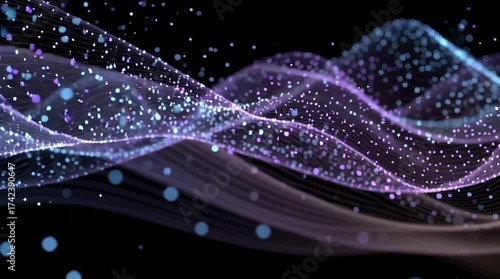 Loopable Neon Blue and Violet Particle Lines – Holographic Data Stream Background 4K