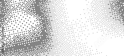Pixel dithering gradient. Bitmap texture background. Black and white random pixels pattern. Retro glitchy vector art illustration. Monochromatic dissolve effect. 8 bit video game screen wallpaper.