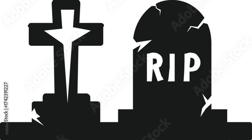 Spooky Halloween Tombstone Illustration with RIP Text