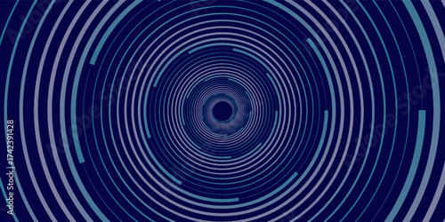 Abstract blue digital dynamic circle with hexagon line on dark background. Futuristic hi-technology concept. Sound wave. Vector illustration