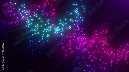 Animated glowing particles. Abstract background.