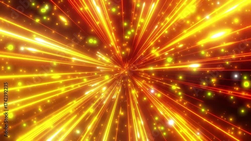 Animated glowing particles flying towards us with a trail