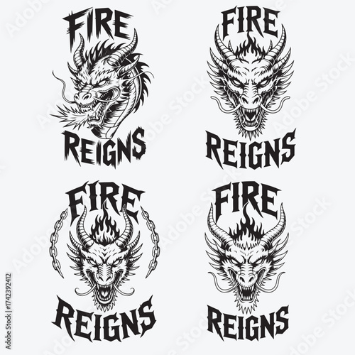 Mythical Dragon T-Shirt Design | Fantasy Fire Dragon Typography Art | Vintage Tattoo Style Illustration