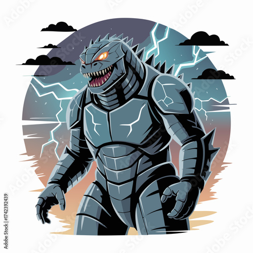 Powerful Armored Kaiju Monster with Glowing Eyes.