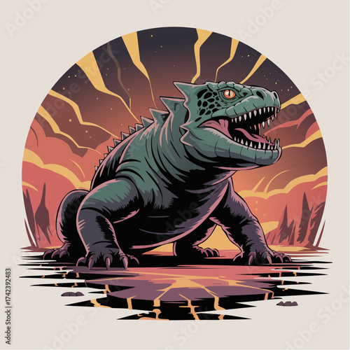 Fierce Green Dragon with Open Mouth and Sharp Teeth.