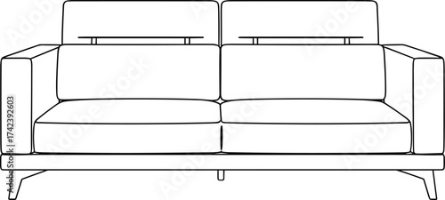 Modern sofa line drawing, adjustable headrest couch, minimalist furniture illustration, interior decor graphic, black vector design, isolated seat icon