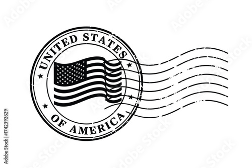 United states of america flag stamp postmark with wavy lines